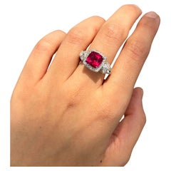 3.70 Carat Rubelite and Diamond Cocktail Ring in 18K White Gold