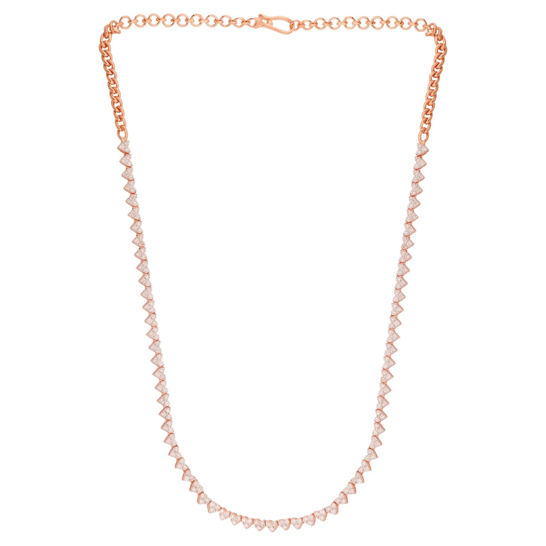 3.70 Carat Si Clarity HI Color Diamond Heart Shape Necklace 18 Karat Rose Gold For Sale