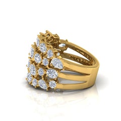 3.70 Carat SI Clarity HI Color Multi Shape Diamond Yellow Gold Cocktail Ring
