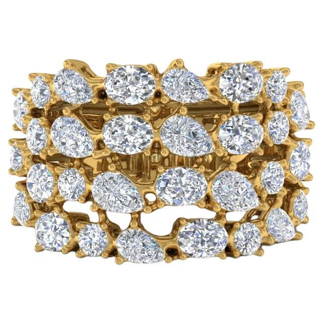 3.70 Carat SI Clarity HI Color Multi Shape Diamond Yellow Gold Cocktail Ring For Sale