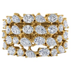 Bague cocktail en or jaune avec diamants multiformes de 3,70 carats de pureté SI et de couleur HI