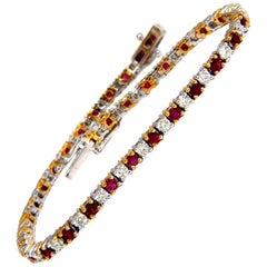 3.70 Carat Vivid Red Natural Ruby Diamonds Alternating Tennis Bracelet 14 Karat