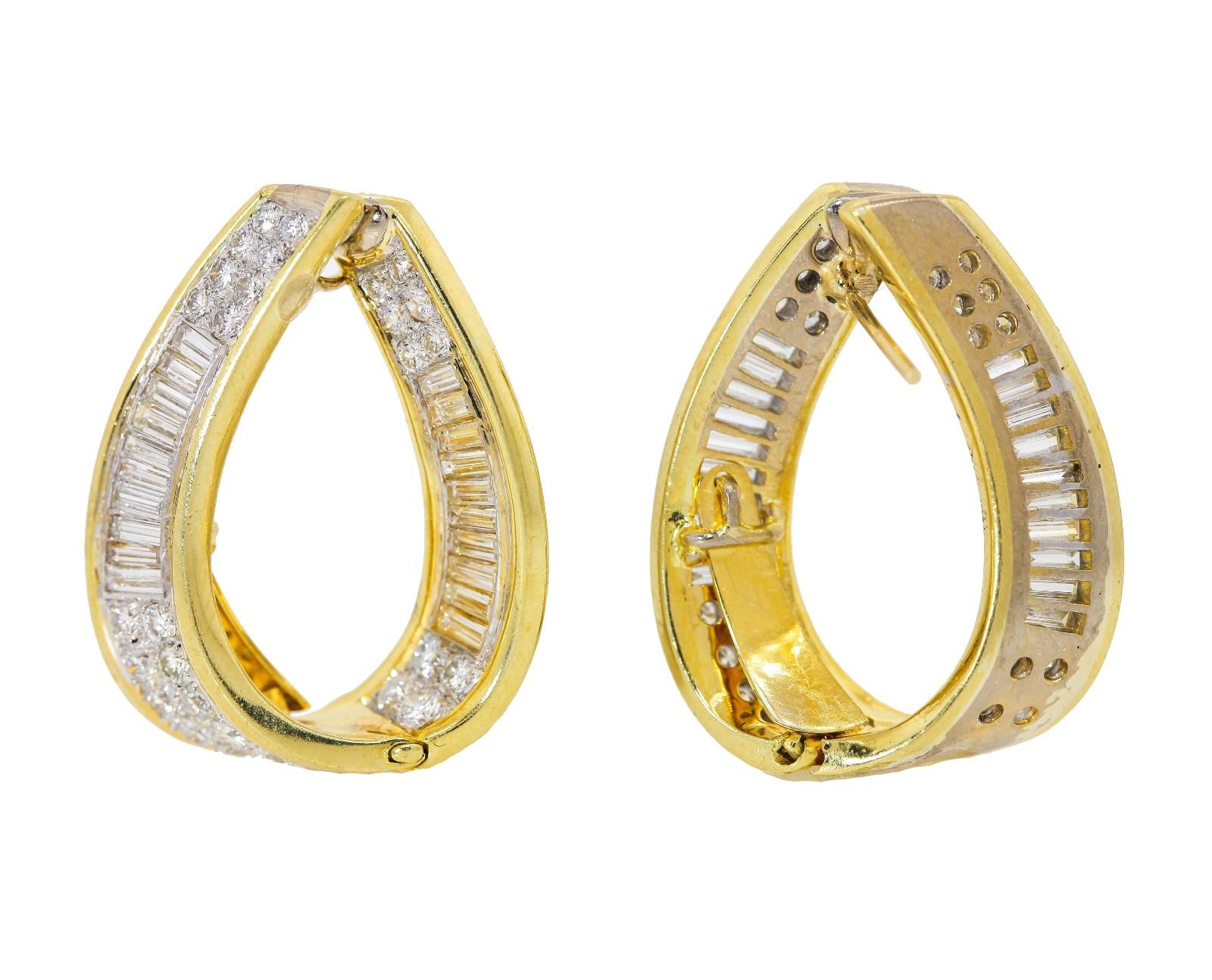 Modern 3.70 Carat Diamond Gold Hoops