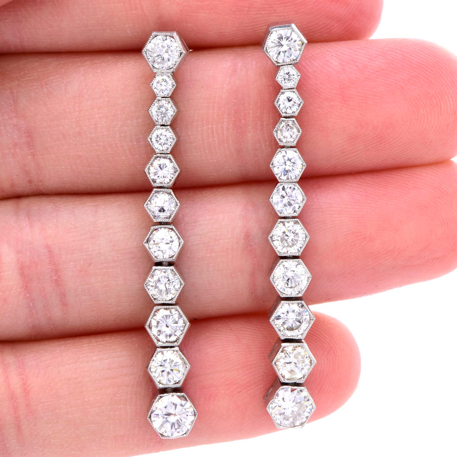 3,70 Karat Diamant Platin Sechseckige Glieder-Ohrringe mit Abschluss im Zustand „Hervorragend“ in Miami, FL