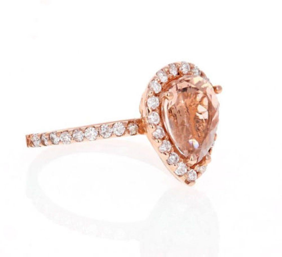 Rose Cut 3.70 Carat Exquisite Natural Morganite and Diamond 14 Karat Solid Rose Gold Ring For Sale