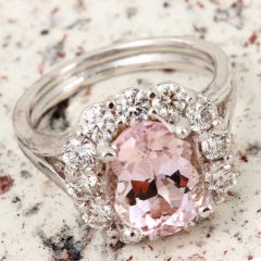 3.70 Carat Exquisite Natural Morganite and Diamond 14K Solid White Gold Ring