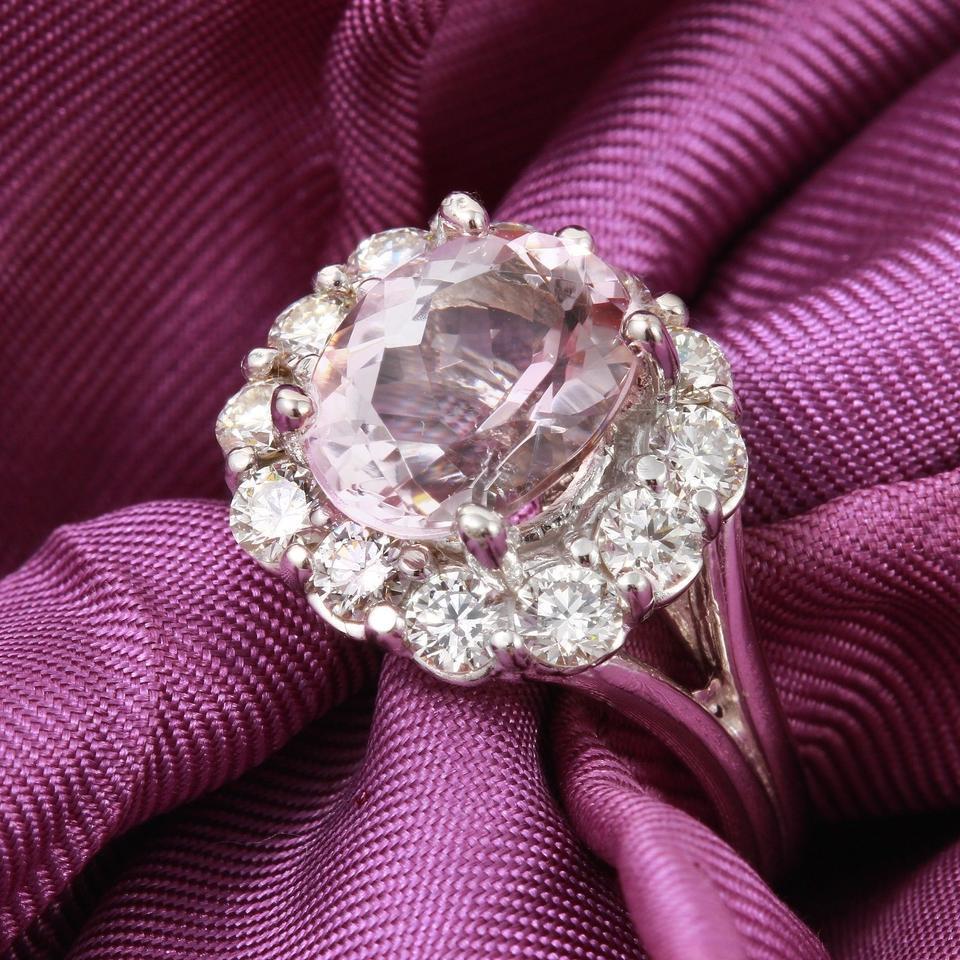 3.70 Carat Exquisite Natural Morganite and Diamond 14K Solid White Gold Ring For Sale 1