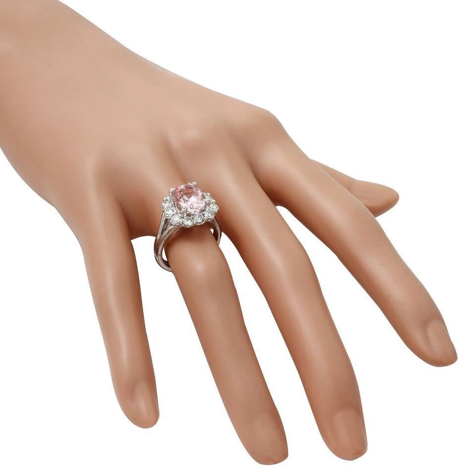 3.70 Carat Exquisite Natural Morganite and Diamond 14K Solid White Gold Ring For Sale 3