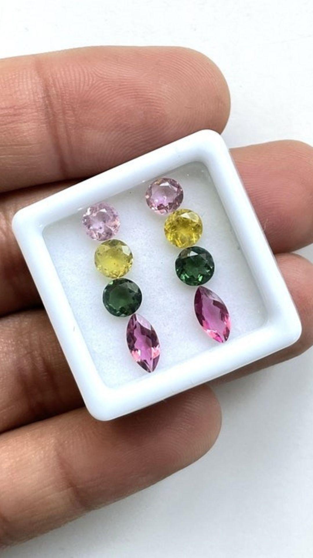 Art Deco 3.70 Carats Mix Matched Tourmaline Pair, Mix Color Tourmaline Marquise and Round For Sale