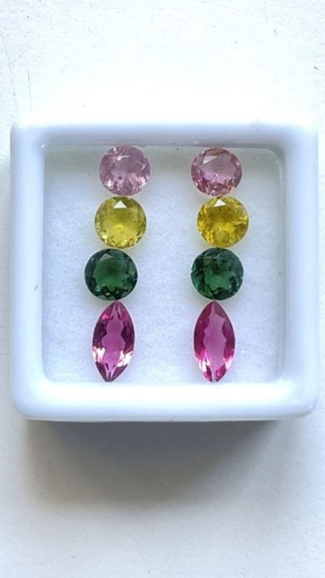 Round Cut 3.70 Carats Mix Matched Tourmaline Pair, Mix Color Tourmaline Marquise and Round For Sale