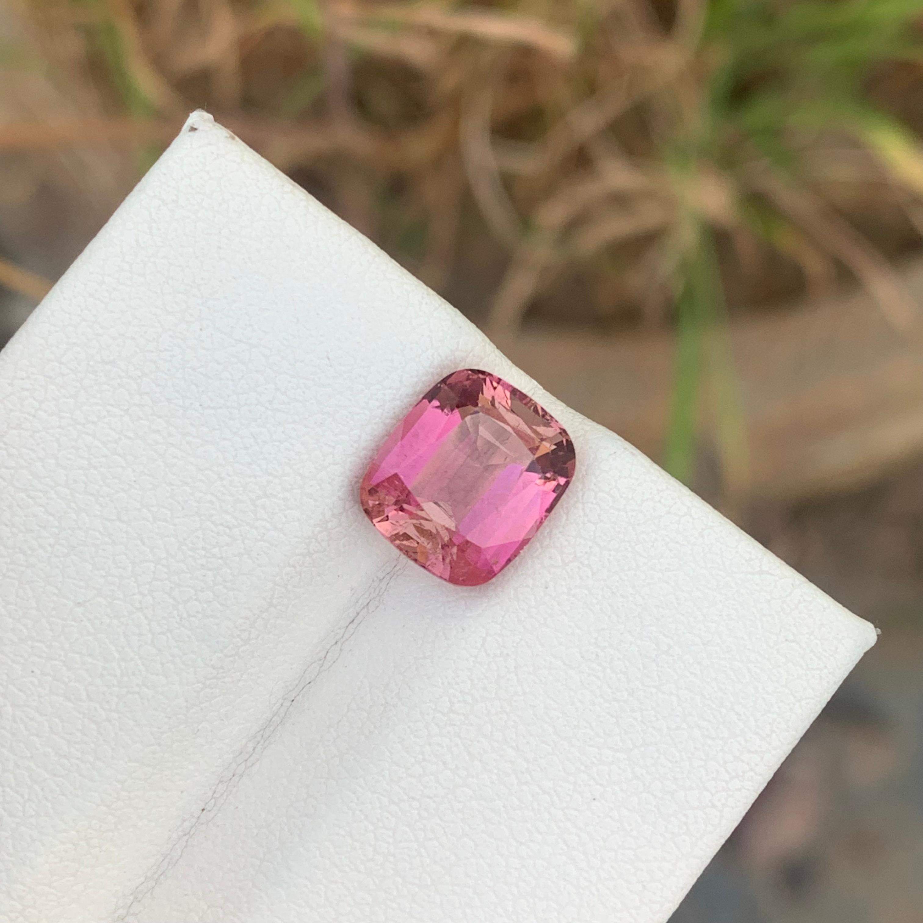 Loose Tourmaline 
Weight: 3.70 Carats 
Dimension: 9.7x8.4x5.8 Mm
Origin: Afghanistan 
Shape: Cushion
Color: Pink Peach
Treatment: Non
Certificate: On Client Demand
Peach pink tourmaline, a delightful variation within the tourmaline family, showcases