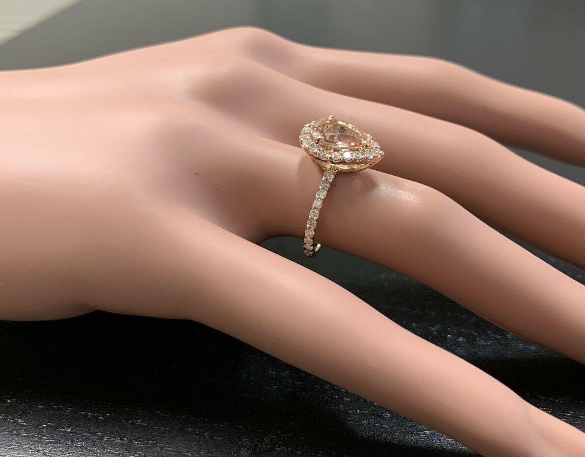 3.70 Carat Natural Morganite and Diamond 18 Karat Solid Rose Gold Ring For Sale 2