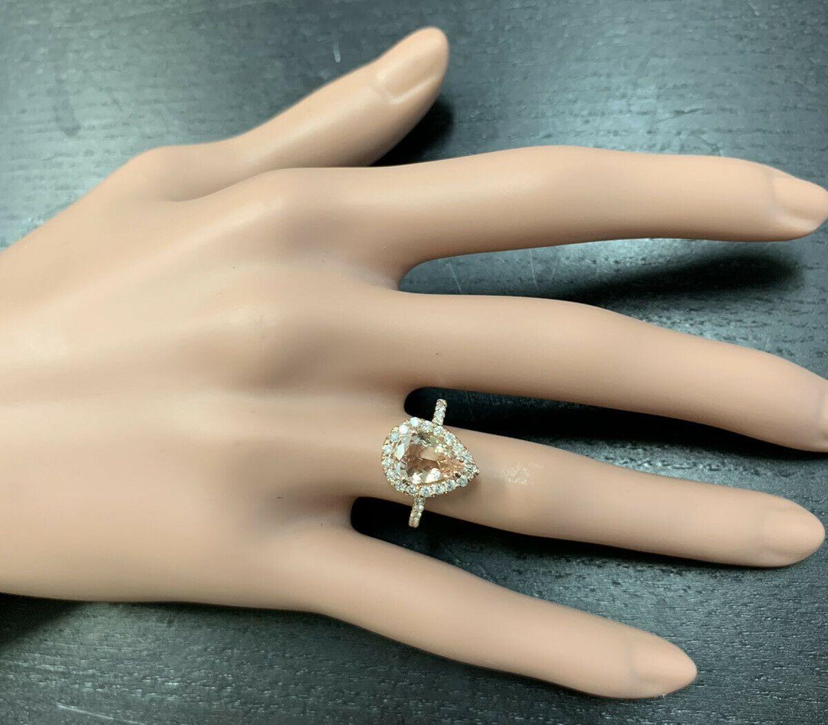 3.70 Carat Natural Morganite and Diamond 18 Karat Solid Rose Gold Ring For Sale 3