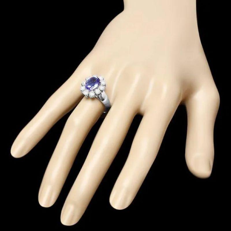 3.70 Carats Natural Tanzanite and Diamond 14K Solid White Gold Ring In New Condition For Sale In Los Angeles, CA