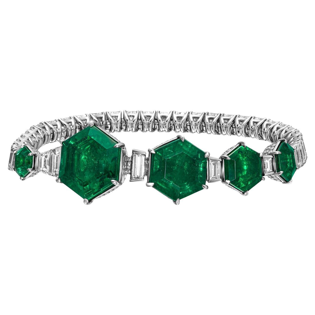 Bracelet d'émeraudes et de diamants naturels de 37,08 carats, certifié EGL