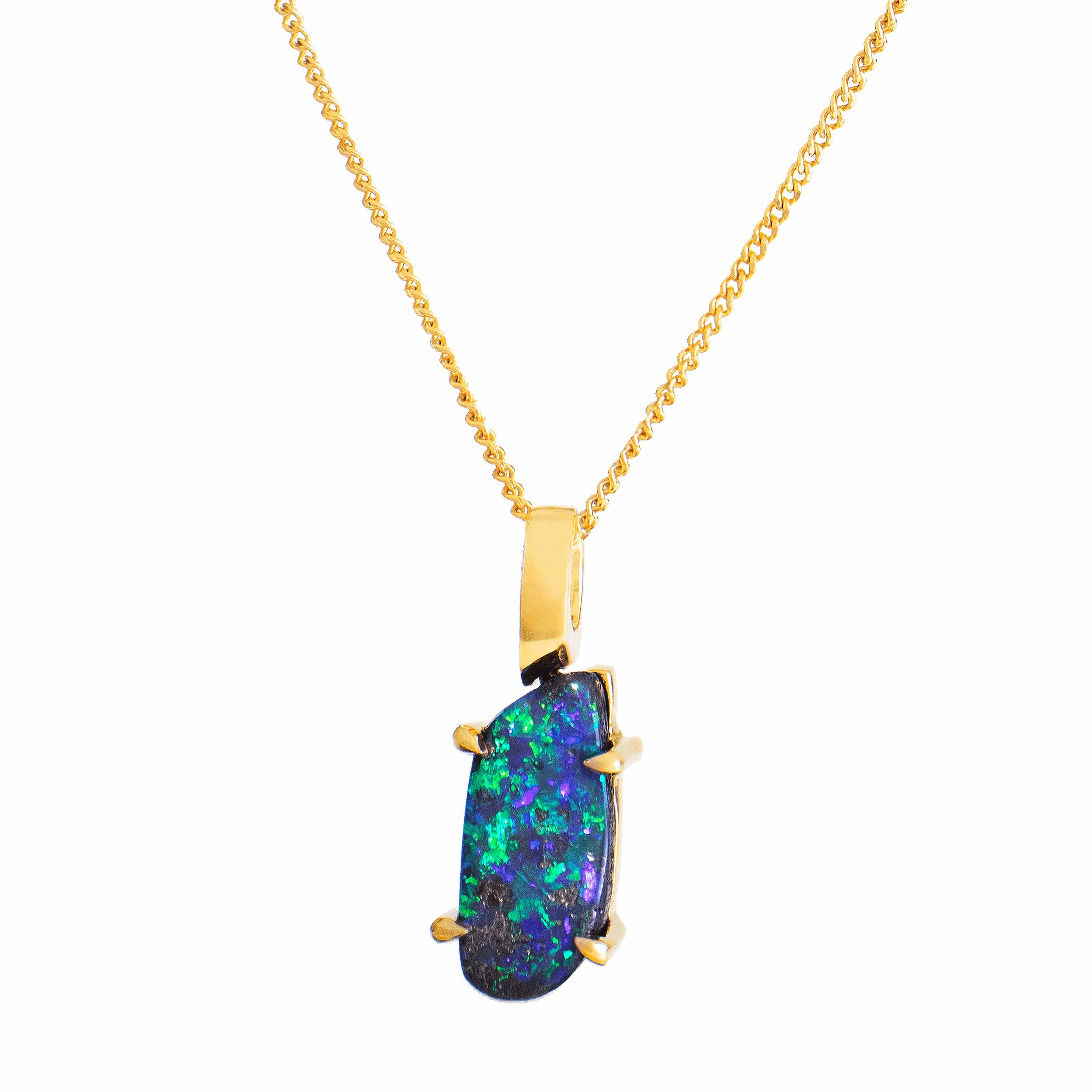 Pendentif Opale Boulder D'Australie 11,40 Ct - Naturel, Vert, 19,9 X 12,72 Mm, Neuf
