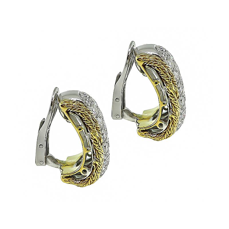 Round Cut 3.70 Carat Diamond Two-Tone Gold Earrings