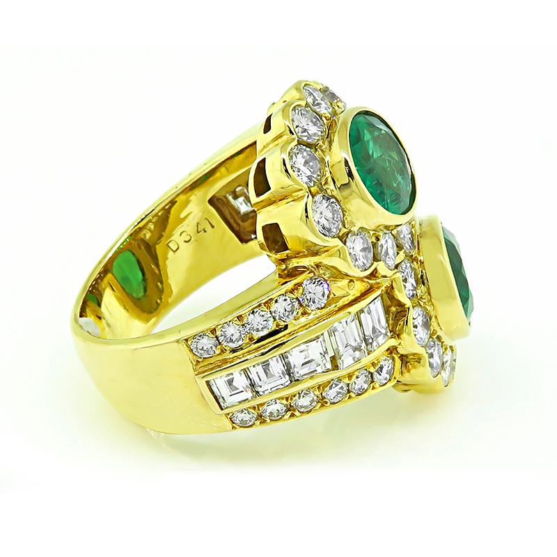 Oval Cut 3.70ct Emerald 3.41ct Diamond Gold Ring For Sale
