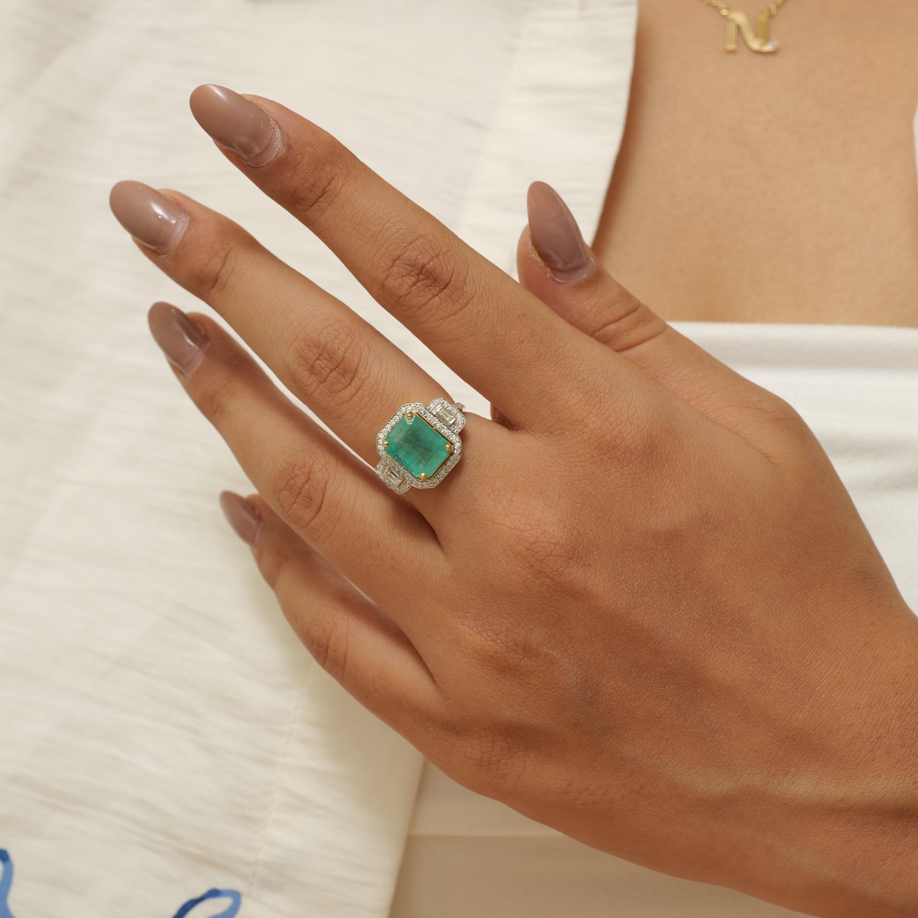 Anillo de diamantes con gema esmeralda de 3,70 ct en oro macizo de 14k (certificado) Art Decó en venta