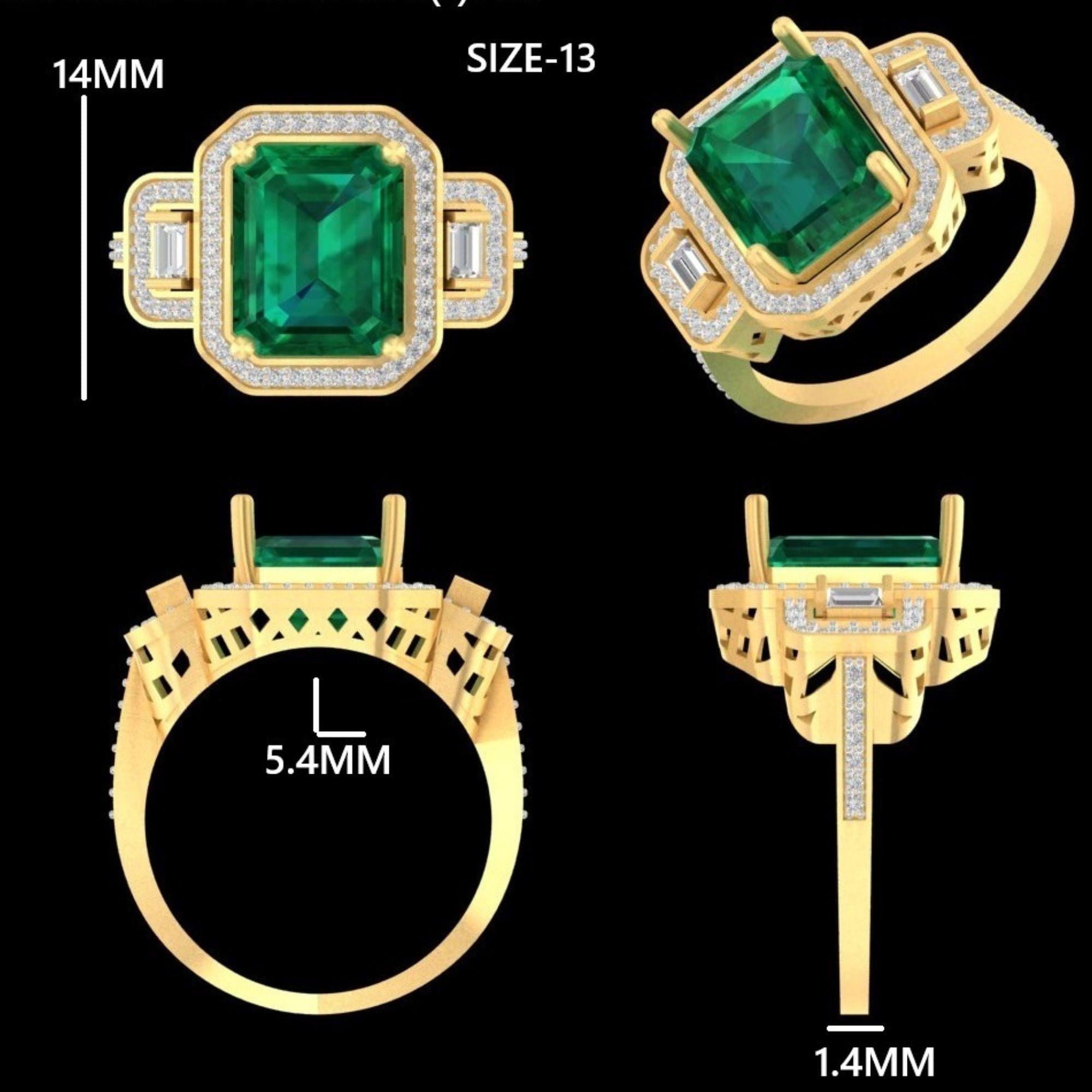 Anillo de diamantes con gema esmeralda de 3,70 ct en oro macizo de 14k (certificado) en venta 2