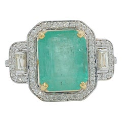 Anillo de diamantes con gema esmeralda de 3,70 ct en oro macizo de 14k (certificado)