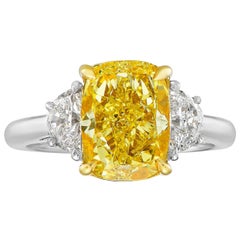 3.70ct Fancy Yellow Long Cushion SI1 GIA Three Stone Ring 3.70ct Fancy Yellow Long Cushion SI1 GIA Three Stone Ring