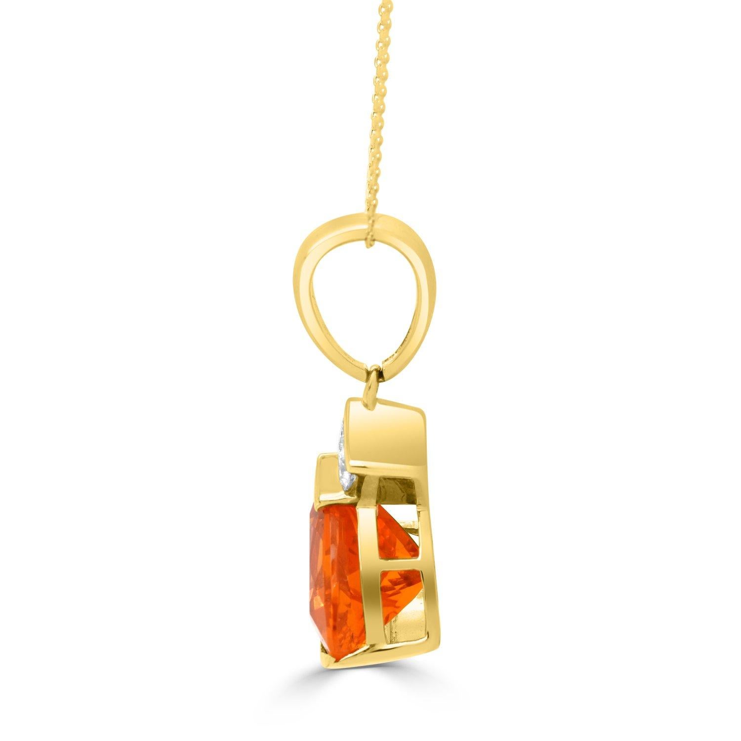 3.70Ct Fire Opal Pendant with 0.37Tct Diamonds Set in 14K Yellow Gold In New Condition In New York, NY