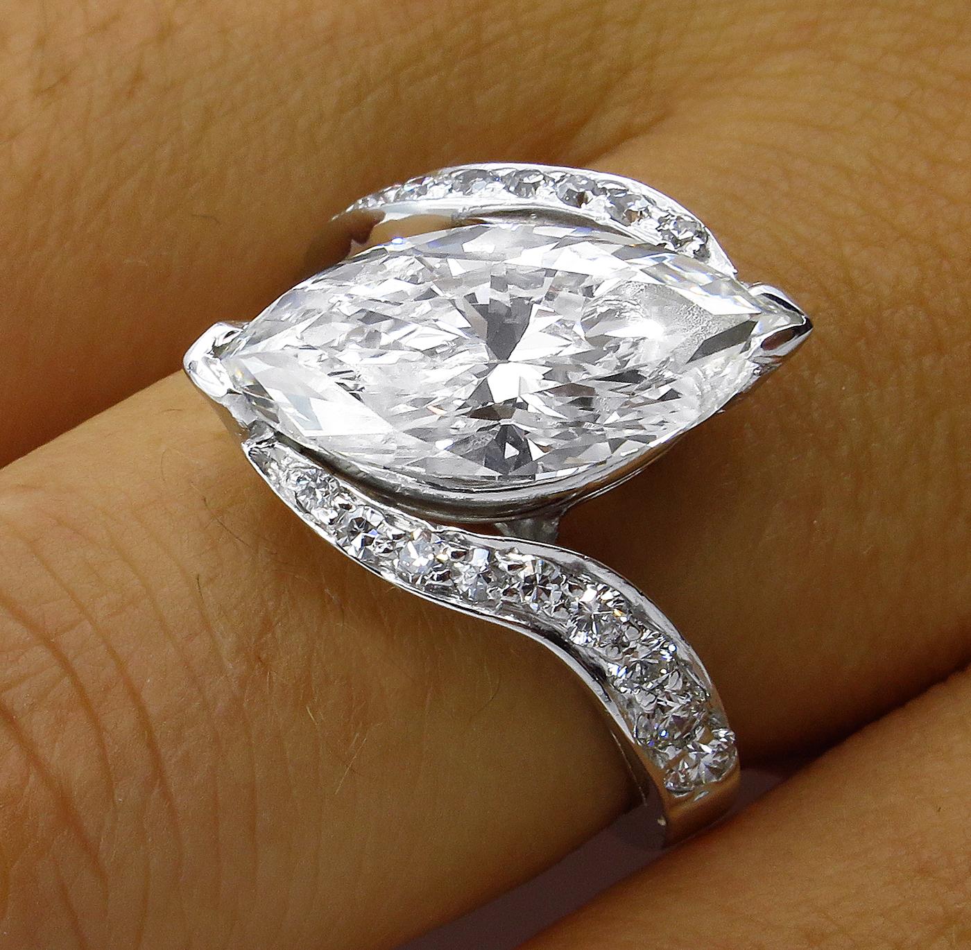3.70 Carat Marquise Diamond Engagement Wedding Platinum Ring EGL USA 2
