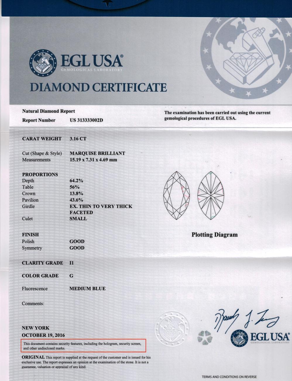 3.70 Carat Marquise Diamond Engagement Wedding Platinum Ring EGL USA 5