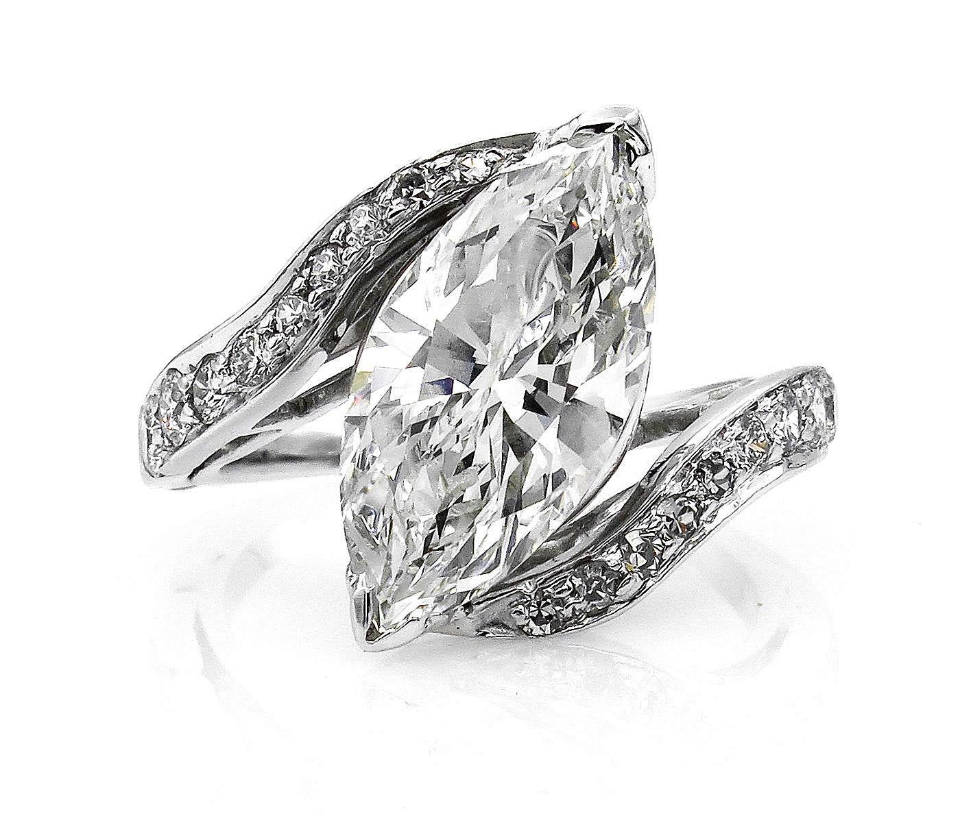This dramatic and dynamic, uniquely Fabulous vintage Diamond ring explodes in a blaze of bright white diamonds weighing 3.70 carats total ( estimated).
Great opportunity to own Large, NATURAL, NOT treated, NOT Enhanced diamond at the amazing price!!