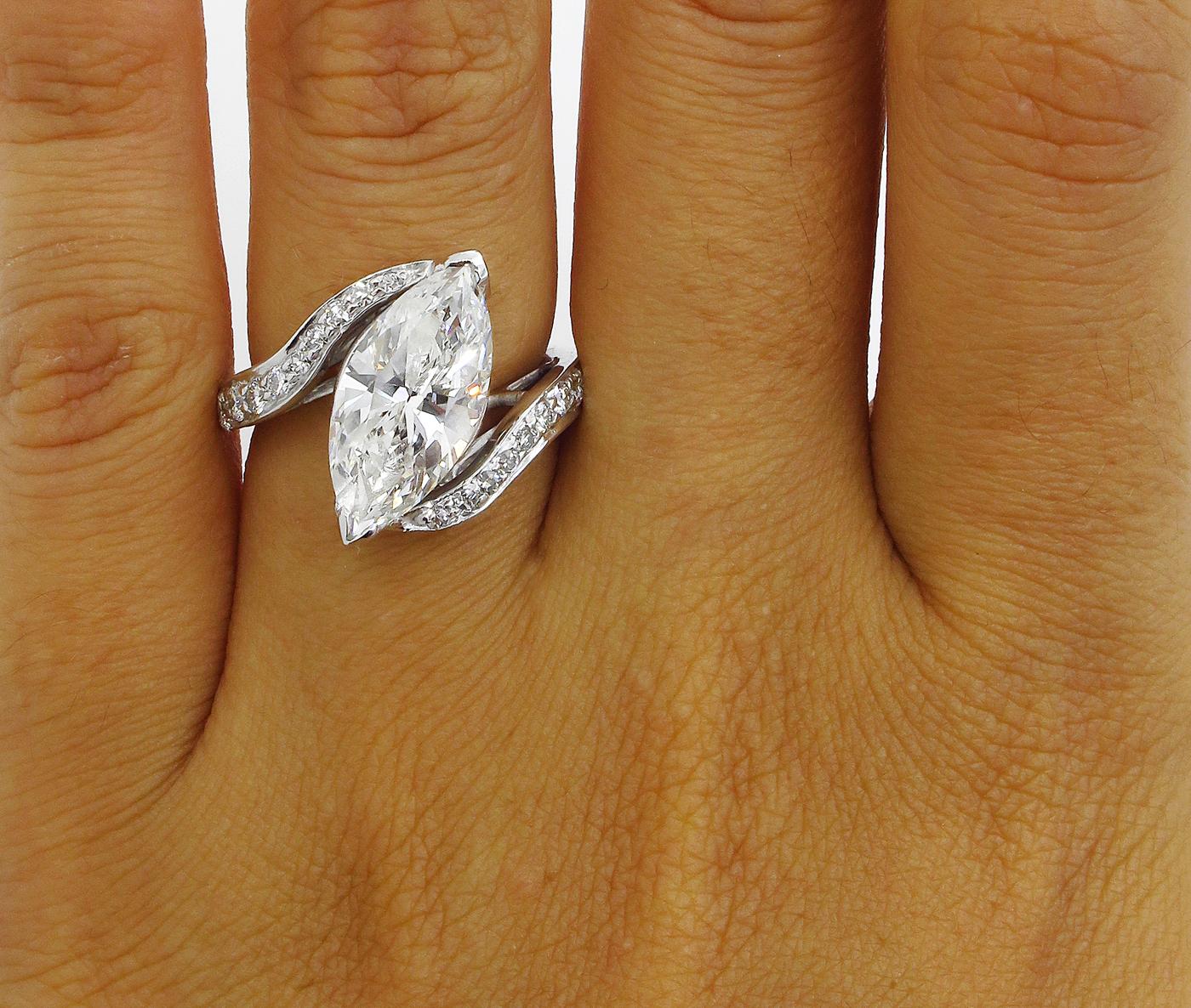 Women's 3.70 Carat Marquise Diamond Engagement Wedding Platinum Ring EGL USA