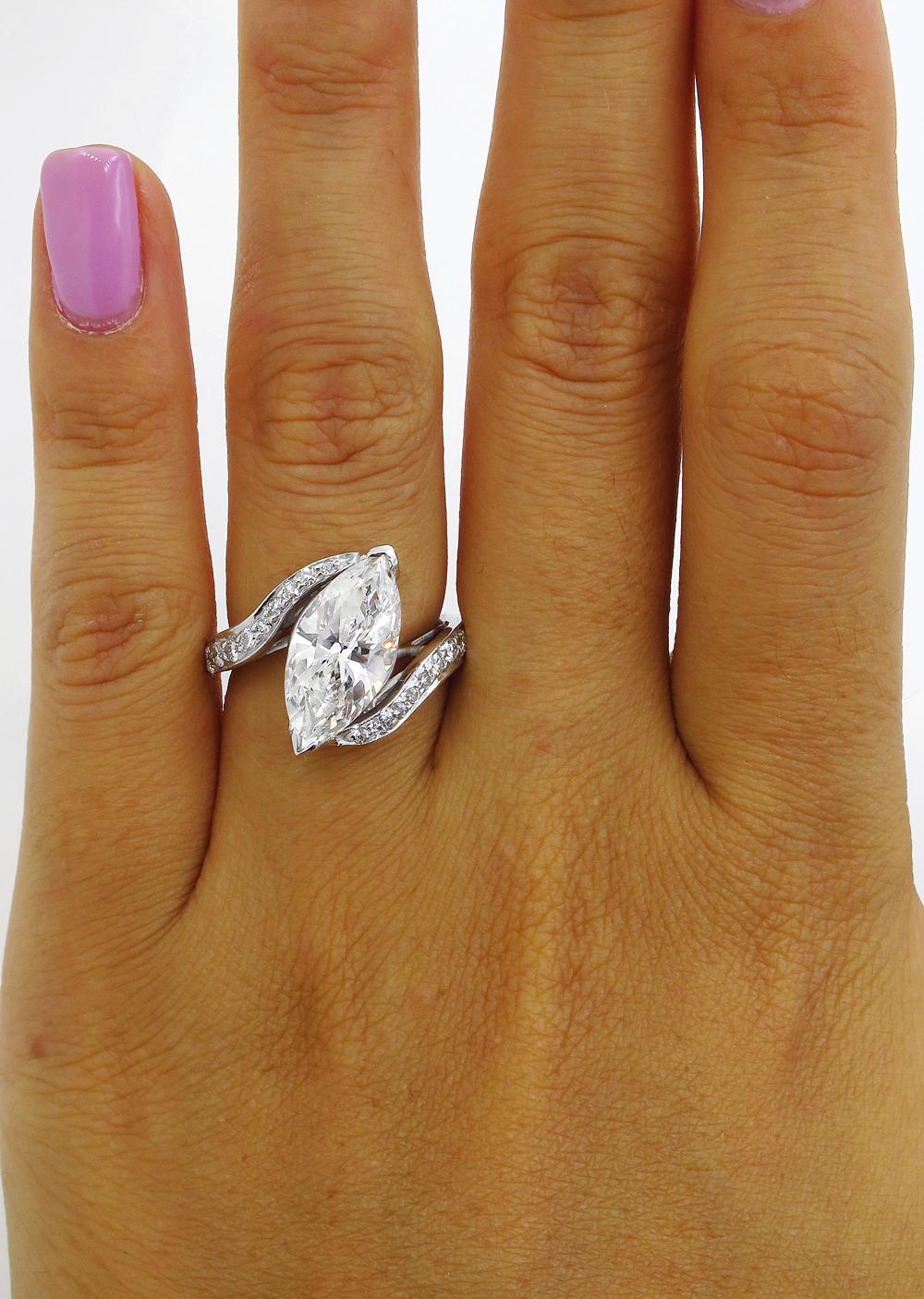 3.70 Carat Marquise Diamond Engagement Wedding Platinum Ring EGL USA 1