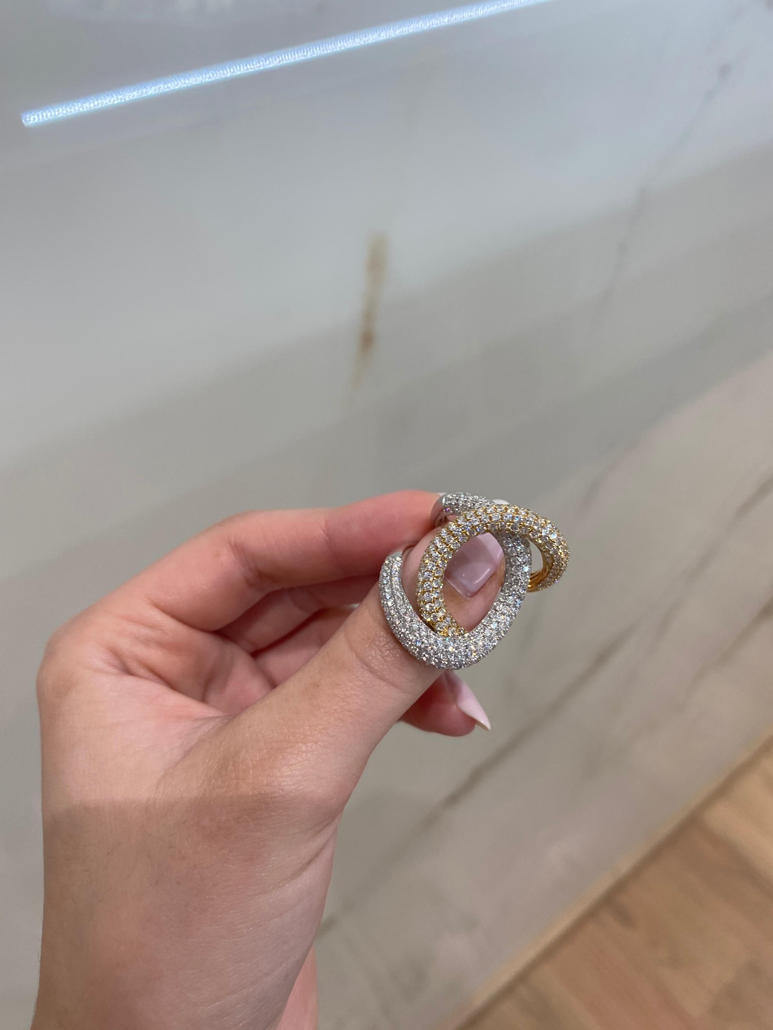 3.70 Carat Pave Set Diamond 18 Karat White and Yellow Gold Swirl Ring For Sale 4