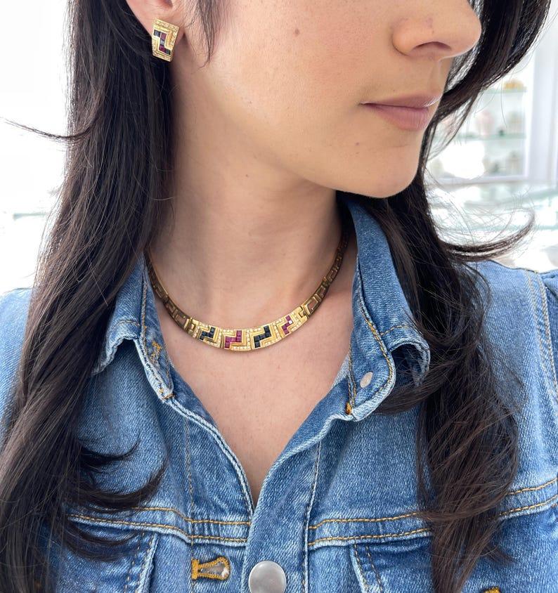 3.70tcw 18K Zafiro Rubí y Diamante Gargantilla - Collar Oro Peruano 750 Moderno en venta