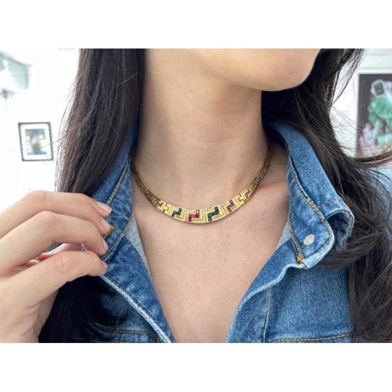 3.70tcw 18K Zafiro Rubí y Diamante Gargantilla - Collar Oro Peruano 750 en Nuevo estado para la venta en Jupiter, FL