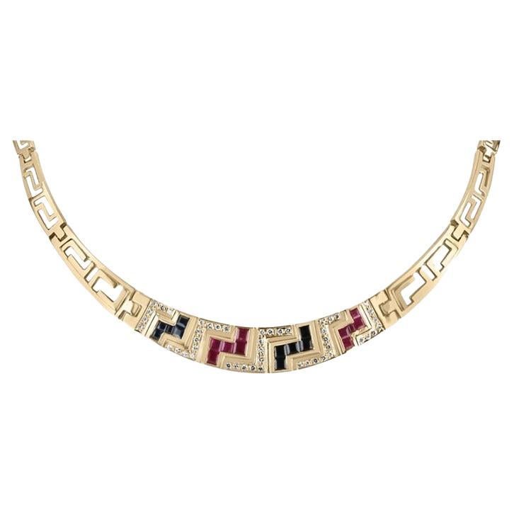 3.70tcw 18K Zafiro Rubí y Diamante Gargantilla - Collar Oro Peruano 750 en venta