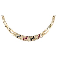 Collana con zaffiro, rubino e diamante da 3,70tcw 18K - Collana in oro peruviano 750