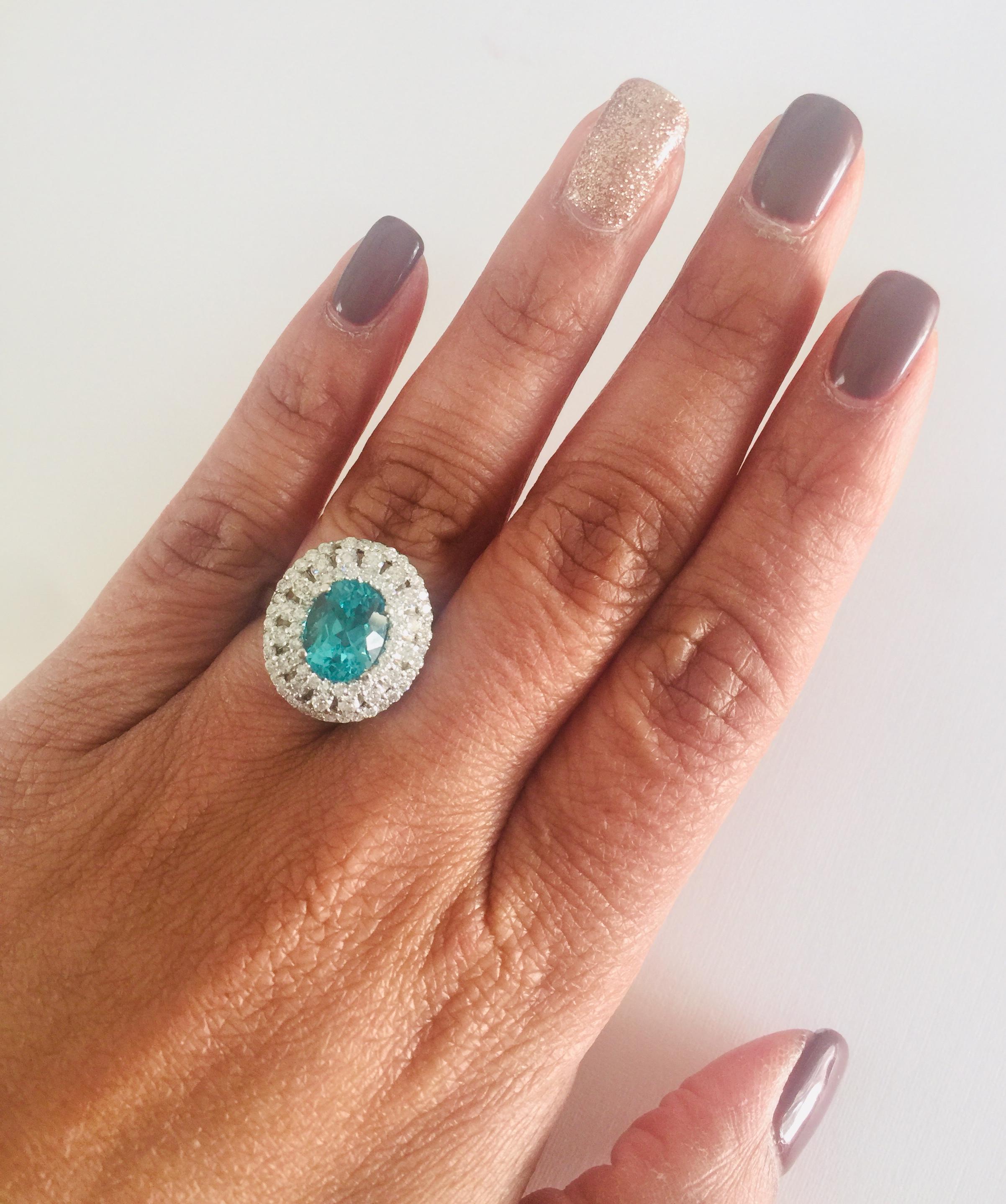3.71 Carat Apatite Diamond Ring 14 Karat White Gold Cocktail Ring In New Condition In Los Angeles, CA