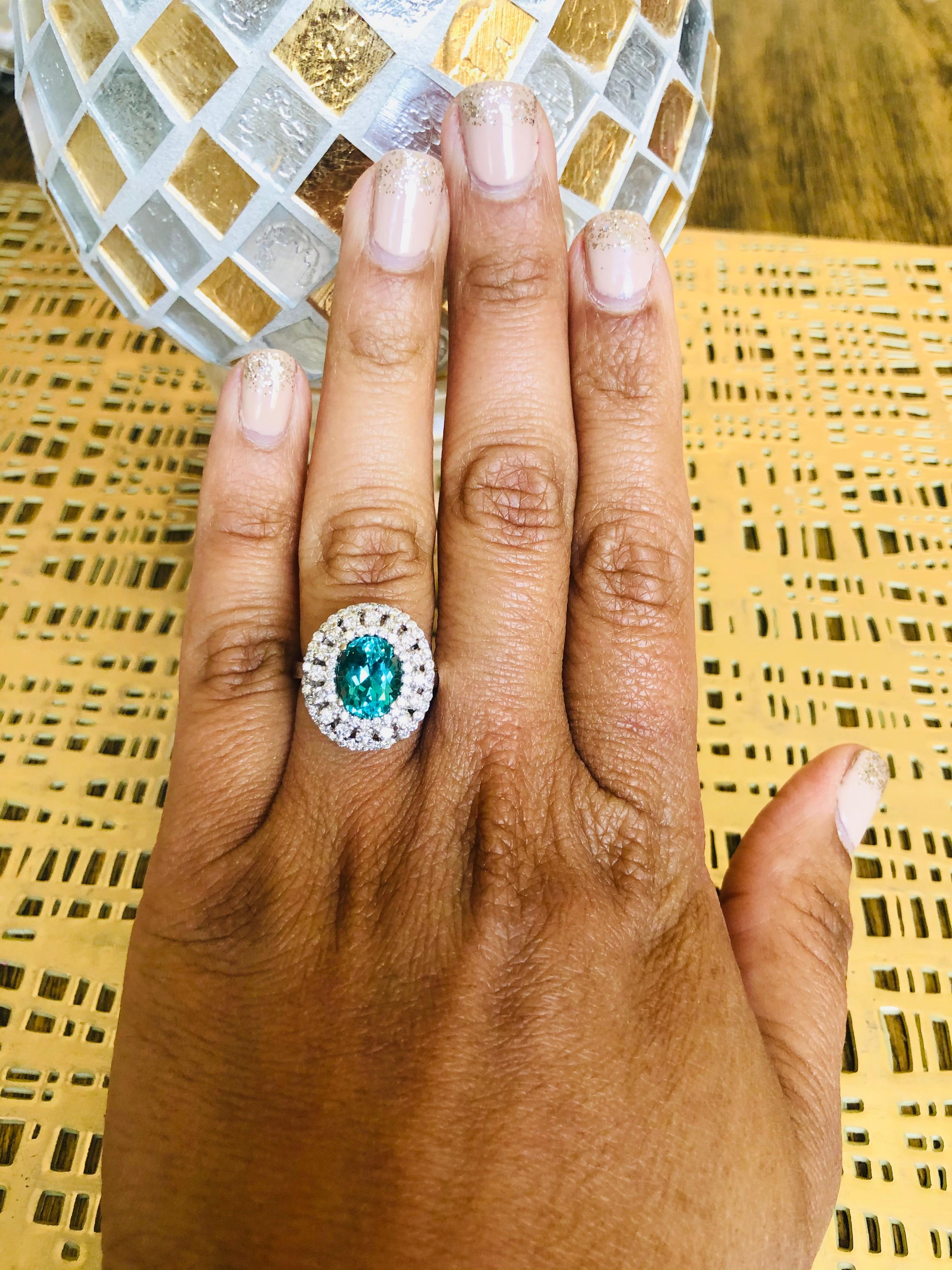 3.71 Carat Apatite Diamond Ring 14 Karat White Gold Cocktail Ring 2