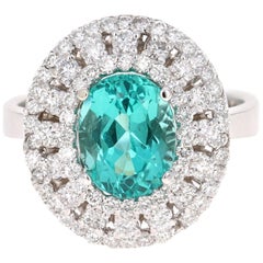 3.71 Carat Apatite Diamond Ring 14 Karat White Gold Cocktail Ring