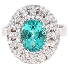3.71 Carat Apatite Diamond Ring 14 Karat White Gold Cocktail Ring