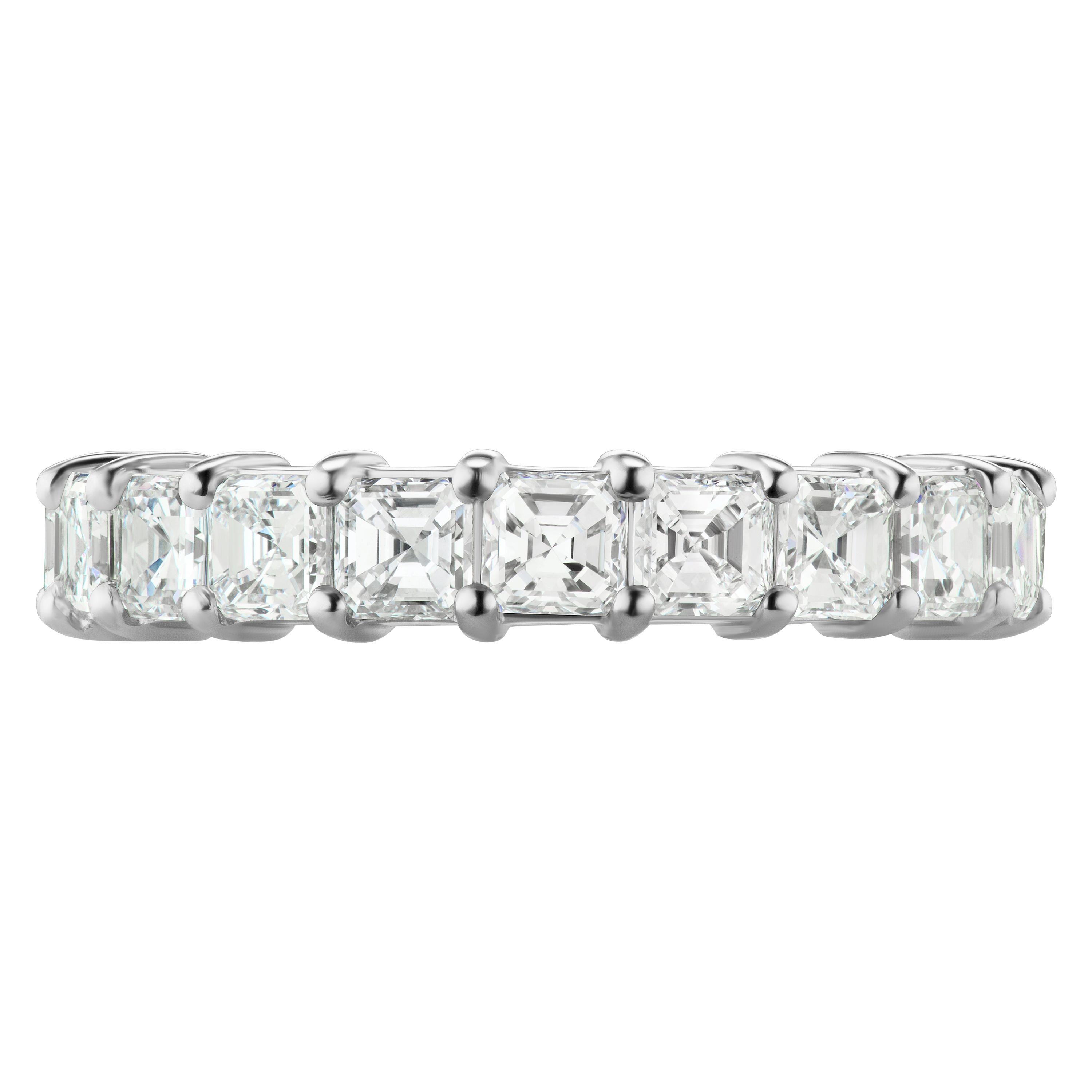 3.71 Carat Conflict Free Asscher Cut Platinum and Diamond Eternity Wedding Band For Sale