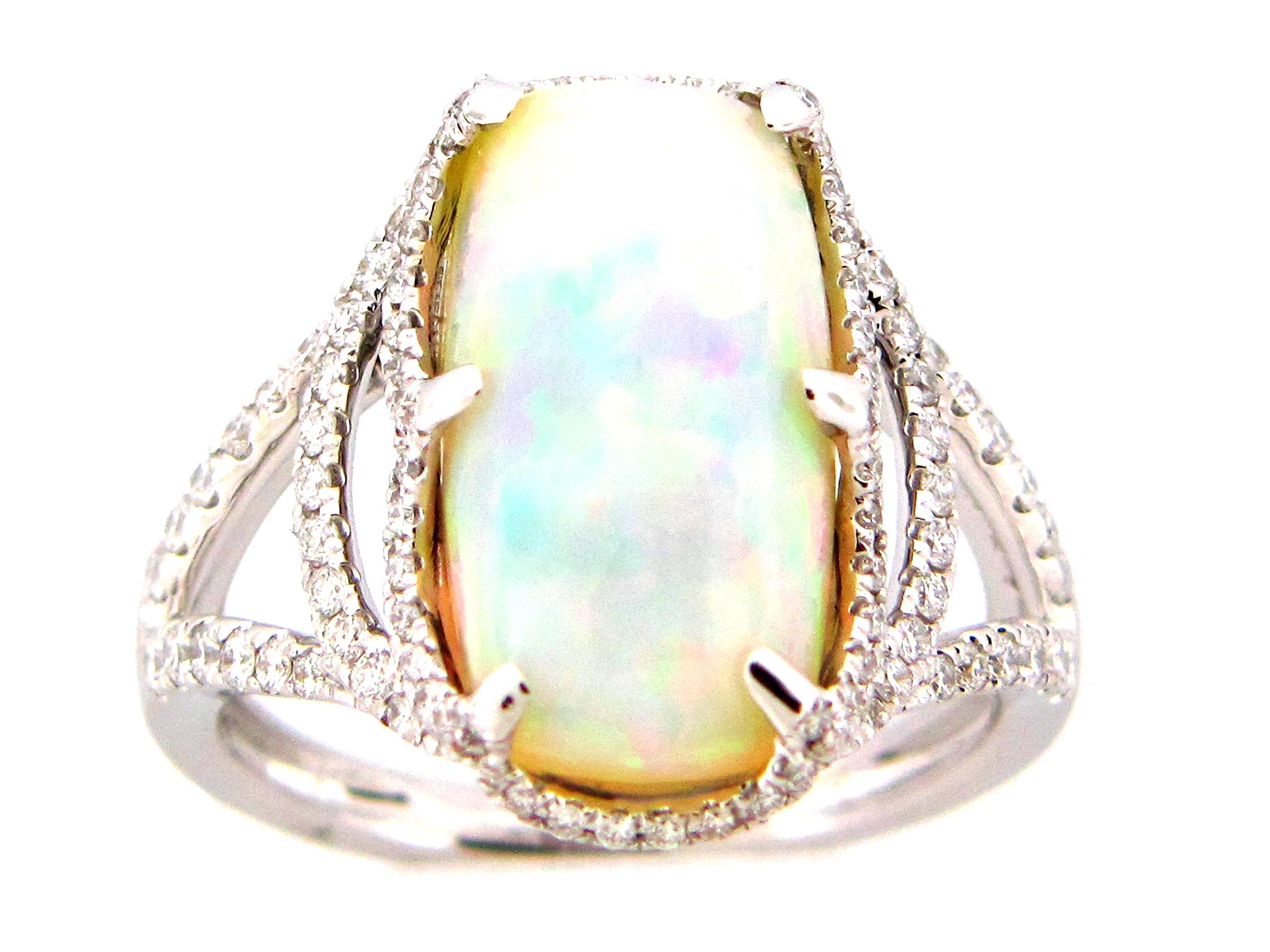 3.71 Carat Cushion Ethiopian Opal and Diamond Ring In New Condition For Sale In Great Neck, NY