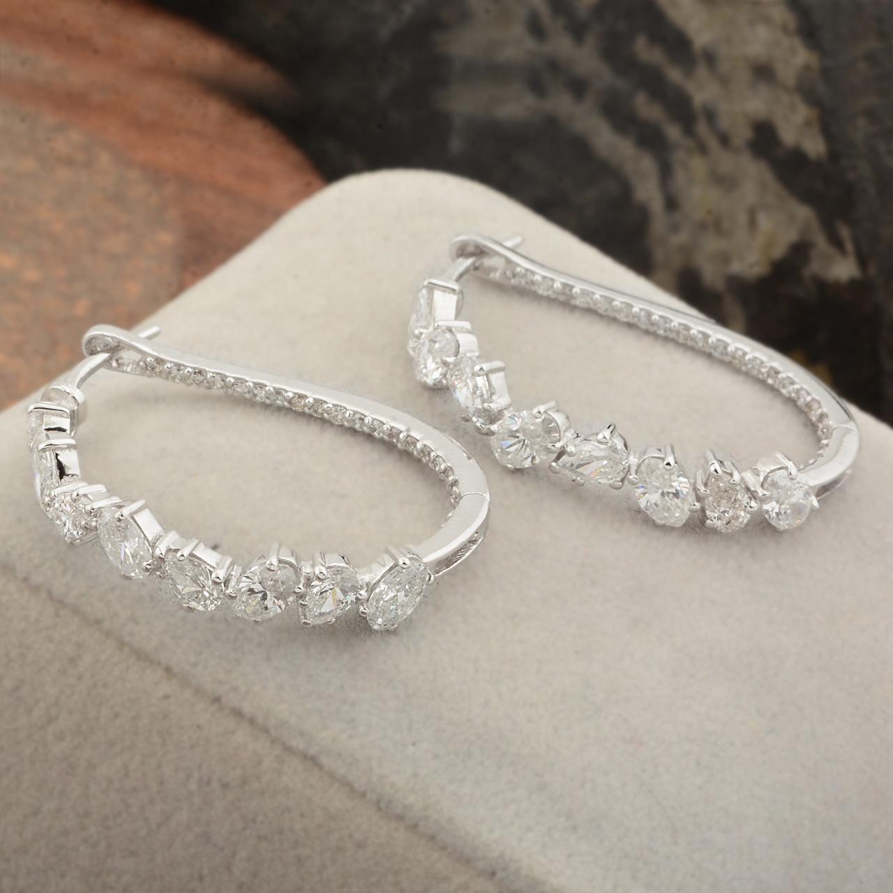 Modern 3.71 Carat Diamond 14 Karat White Gold Hoop Earrings For Sale