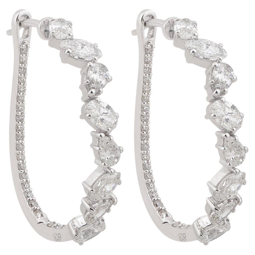 3.71 Carat Diamond 14 Karat White Gold Hoop Earrings For Sale