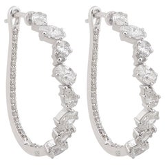 3.71 Carat Diamond 14 Karat White Gold Hoop Earrings