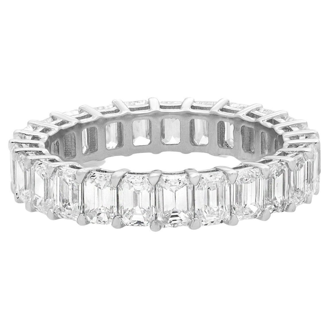 Emerald Cut Diamond gold Eternity Band Ring with Halo For Sale at 1stDibs