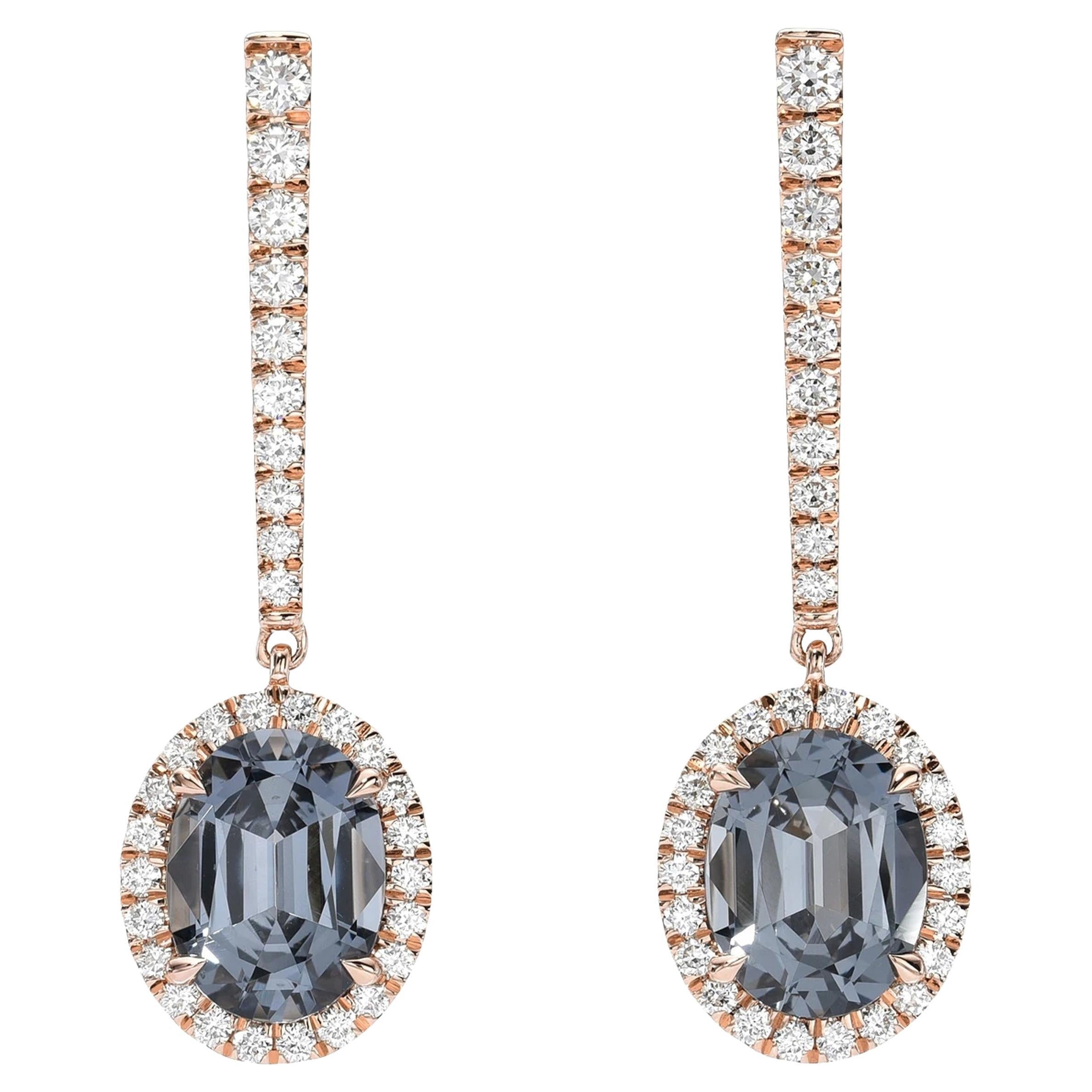 3.71 Carat Grey Spinel and Diamond 18K Rose Gold Earrings by Merkaba Jewelry For Sale