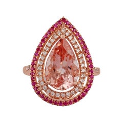3.bague en or rose 18k avec 71 carats de Morganite:: saphir rose & et diamants cloutés