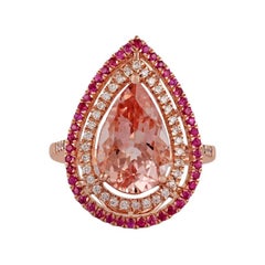 3.71 Carat Morganite, Pink Sapphire & Diamond Ring Studded in 18k Rose Gold